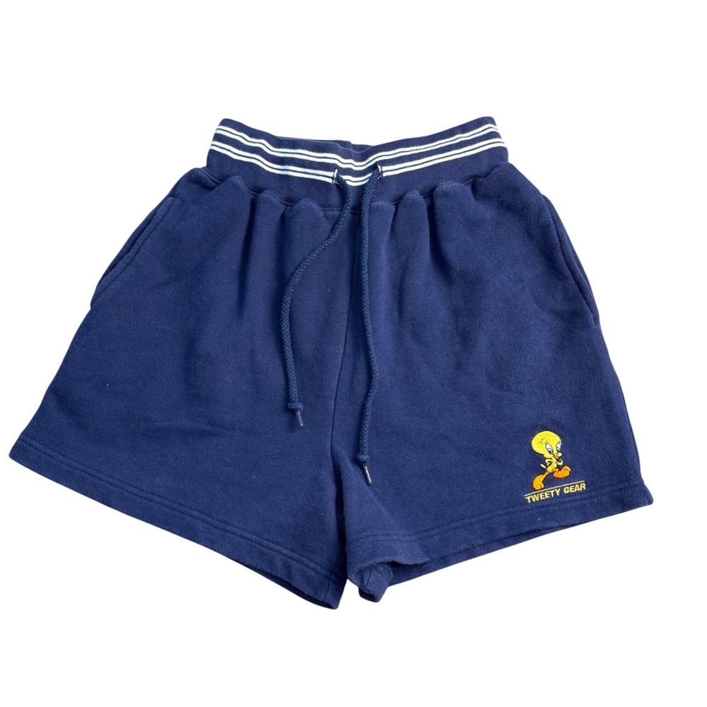 Vintage Warner Bros Tweety Bird Navy Blue Fleece Shorts XS Studio Store 90s